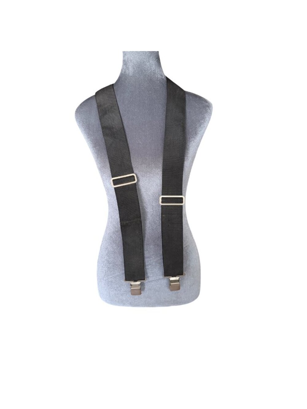 Adjustable Black Industrial Suspenders With Leather Back Patch & Metal Clips By